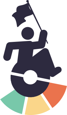 Wheelchair user from Project Sidewalk logo holding a flag
